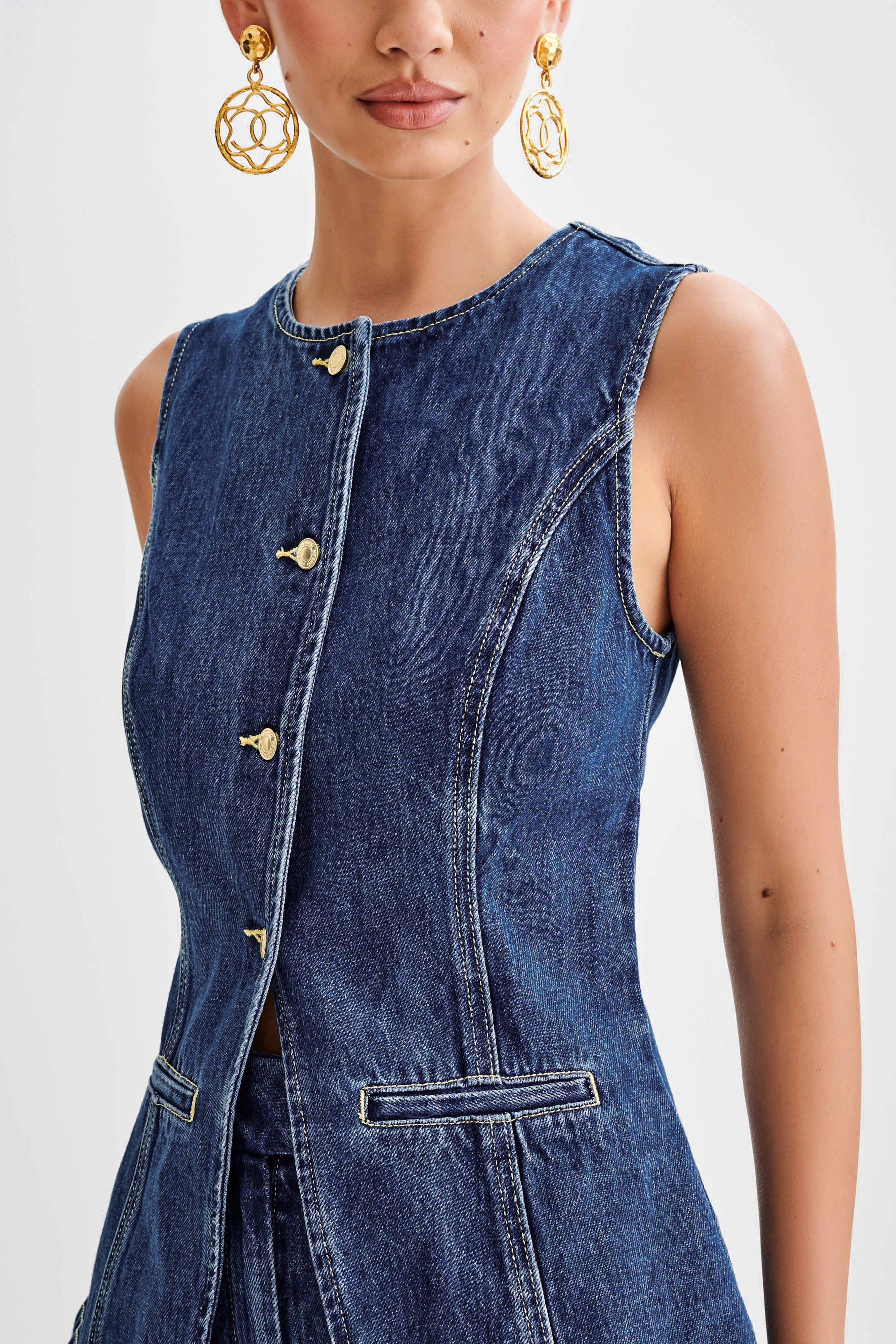 SARA | Trendy Denim Button Up Set